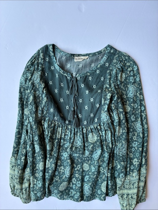 Lucky Brand Tops - Lucky Brand Teal Green Floral Peasant Top